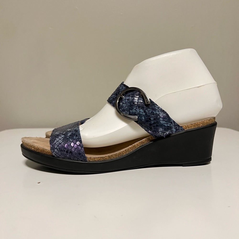 Mephisto Nadia Sandal Blue Leather Python Wedge Heel Slide EU 40 US 10